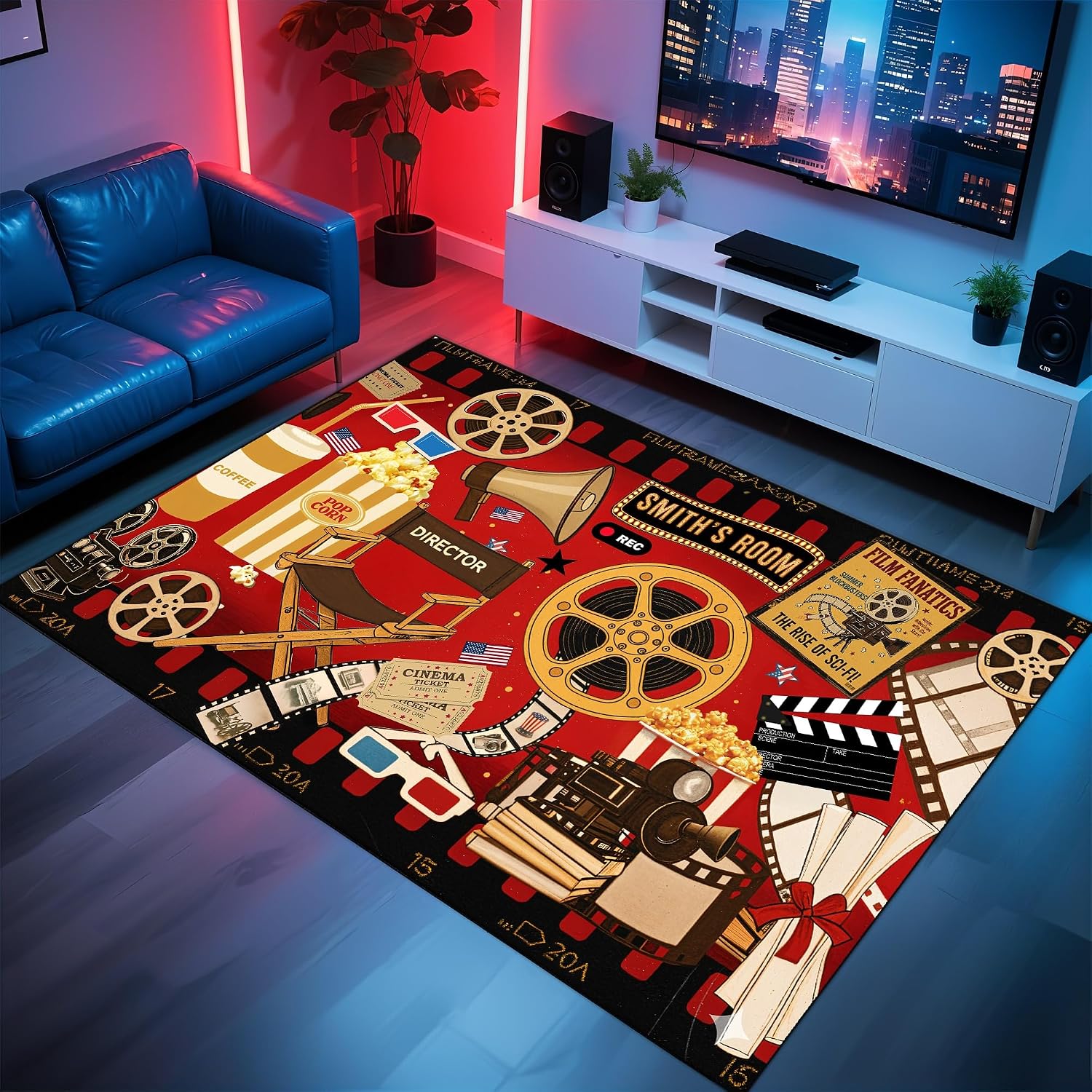 Home Cinema Night - Ковер с индивидуальным дизайном в кинотематике,
